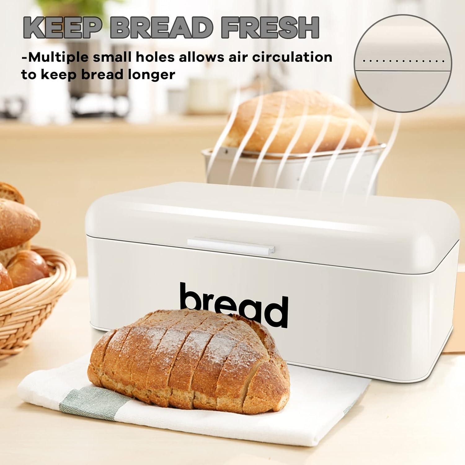 imageEfar Vintage Bread Box for Kitchen Countertop Black Metal Bread Storage Container Retro Bread Bin for PastriesLoavesDry Food Large Capacity ampamp Modern Design 167 x 9 x 64Cream