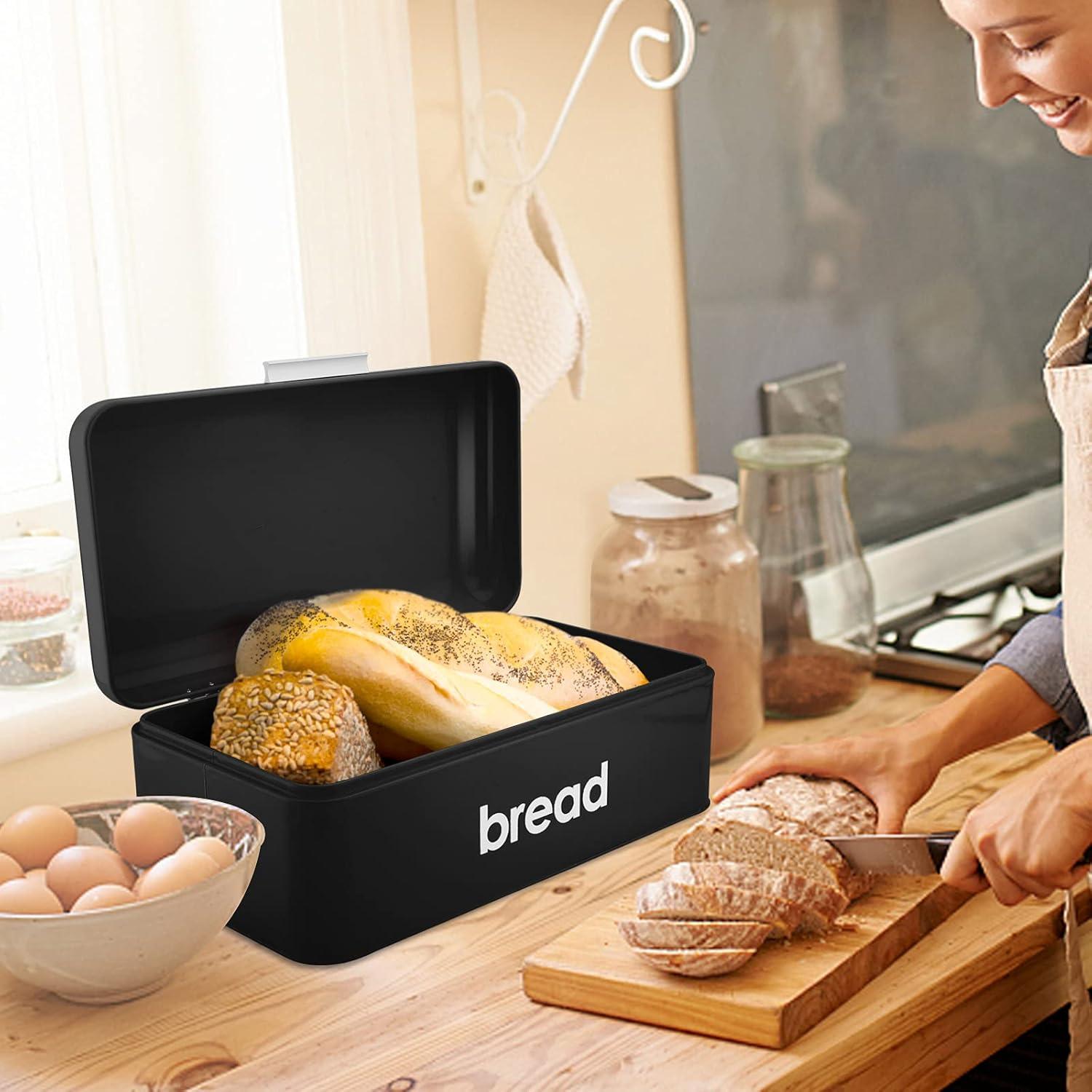 imageEfar Vintage Bread Box for Kitchen Countertop Black Metal Bread Storage Container Retro Bread Bin for PastriesLoavesDry Food Large Capacity ampamp Modern Design 167 x 9 x 64Black