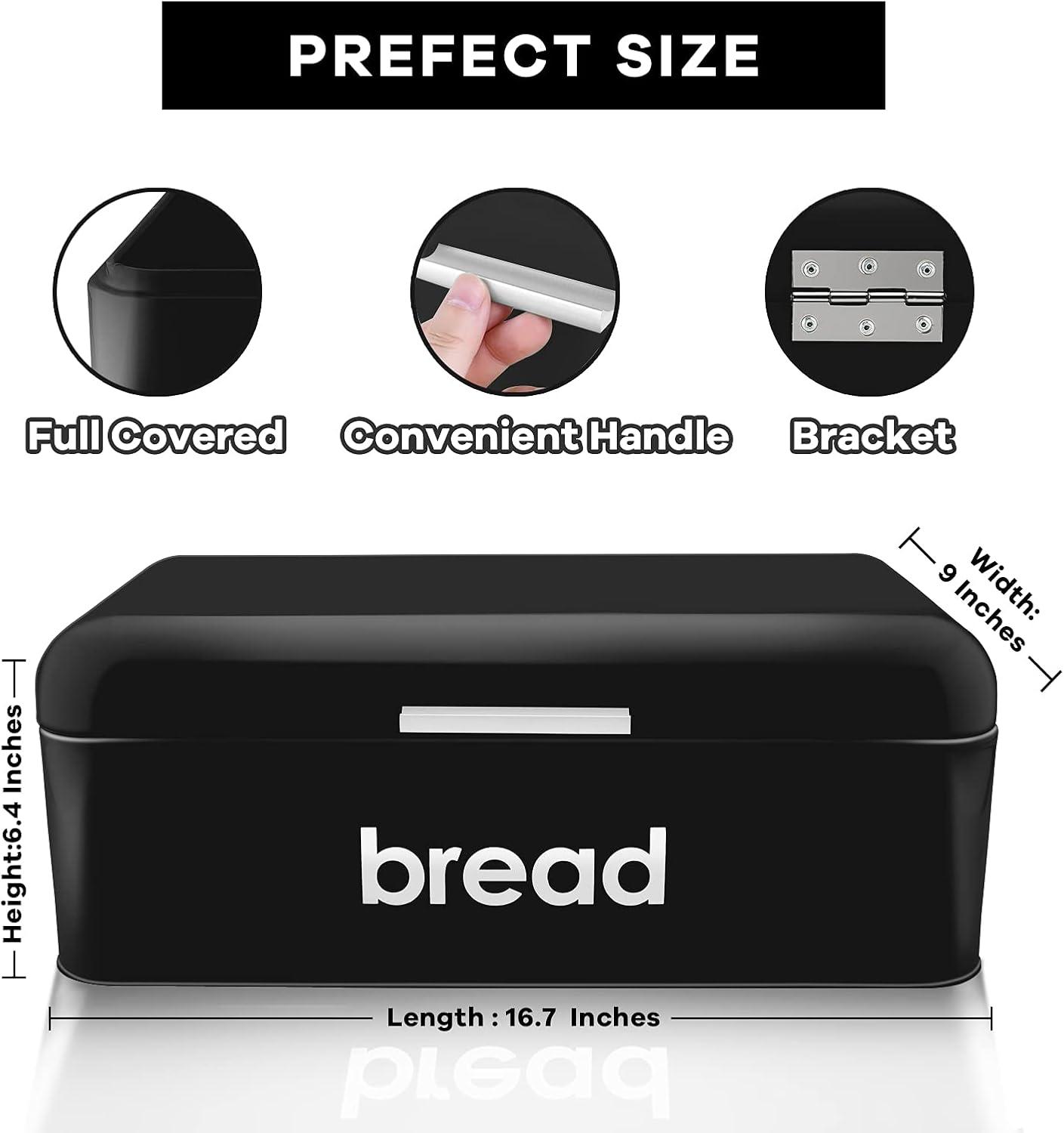 imageEfar Vintage Bread Box for Kitchen Countertop Black Metal Bread Storage Container Retro Bread Bin for PastriesLoavesDry Food Large Capacity ampamp Modern Design 167 x 9 x 64Black