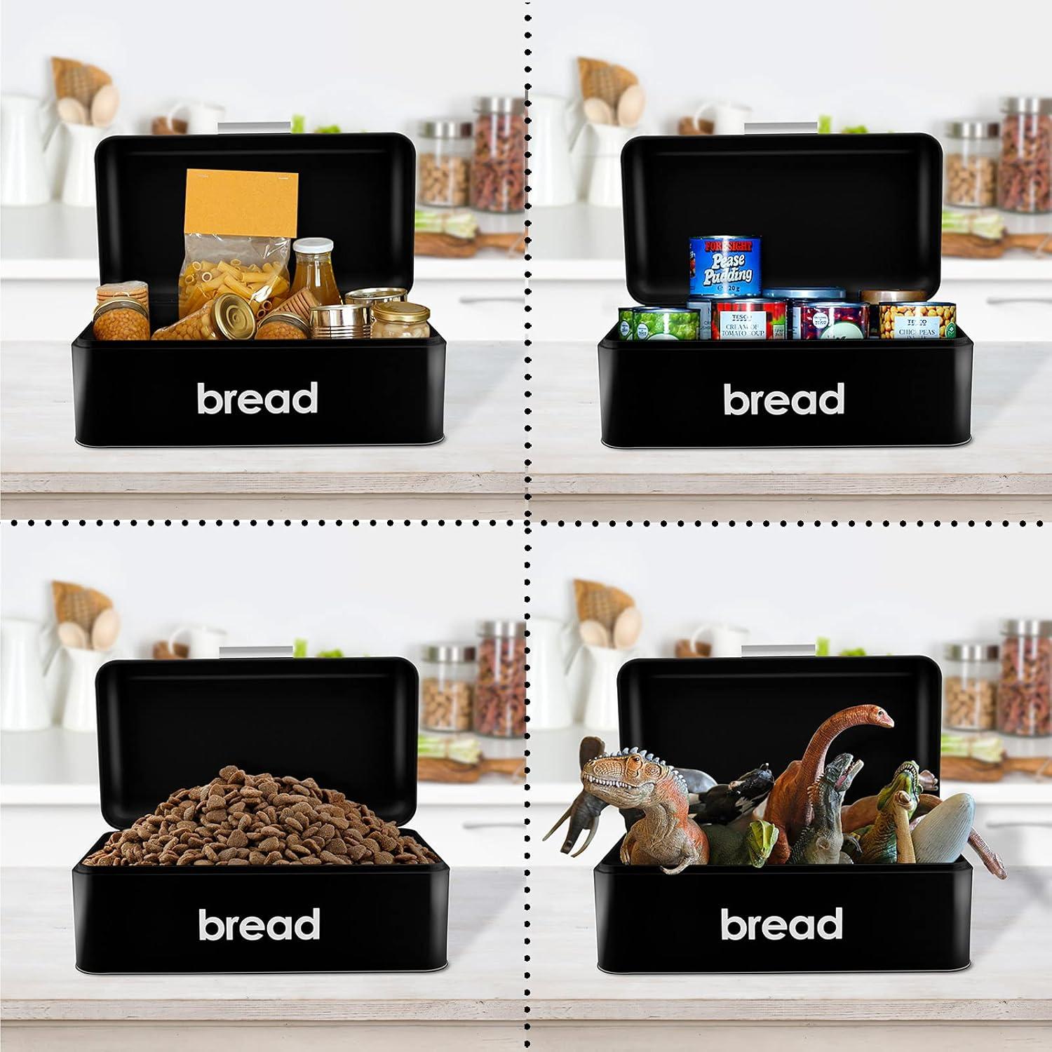 imageEfar Vintage Bread Box for Kitchen Countertop White Metal Bread Storage Container Retro Bread Bin for PastriesLoavesDry Food Large Capacity ampamp Modern Design 167 x 9 x 64Black