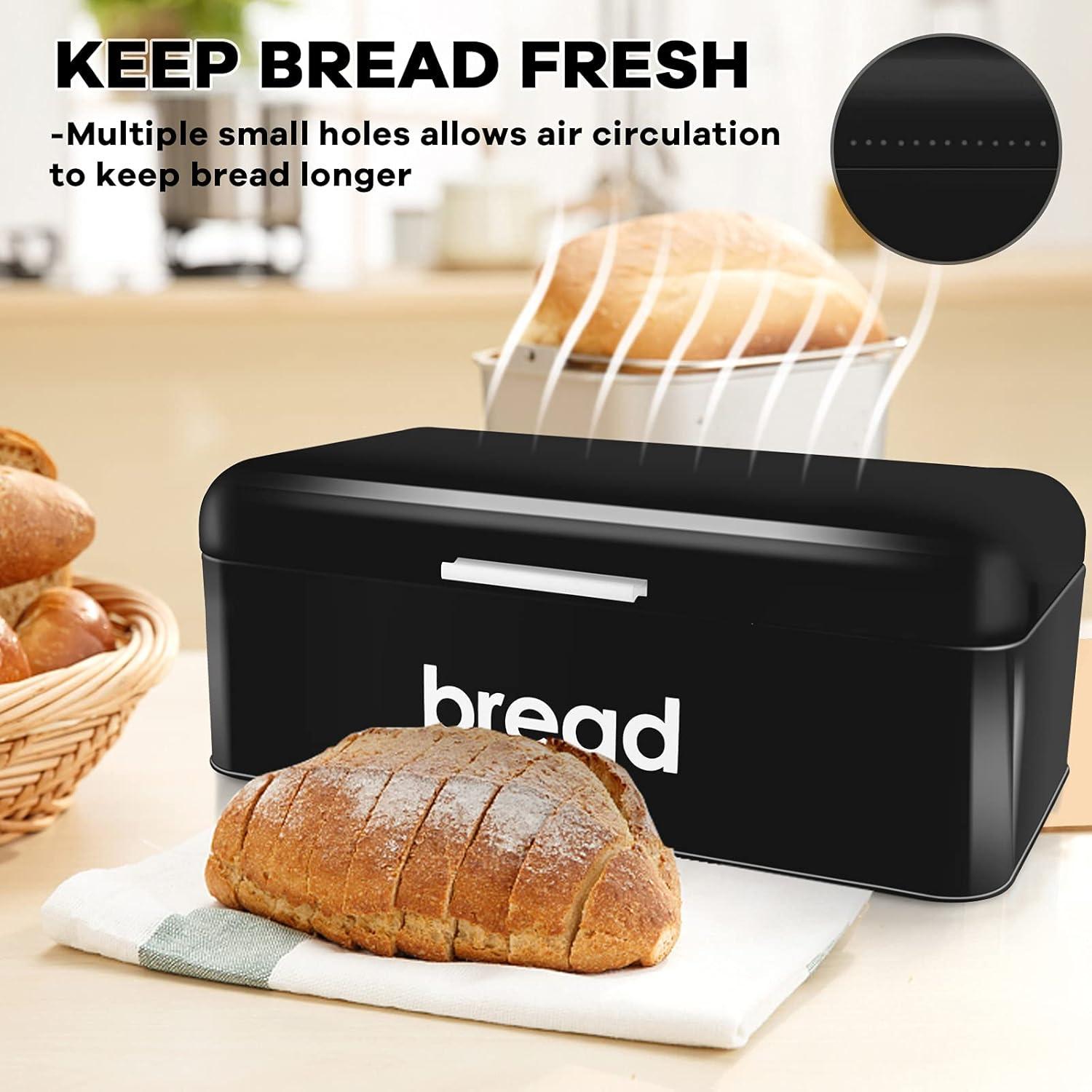 imageEfar Vintage Bread Box for Kitchen Countertop White Metal Bread Storage Container Retro Bread Bin for PastriesLoavesDry Food Large Capacity ampamp Modern Design 167 x 9 x 64Black