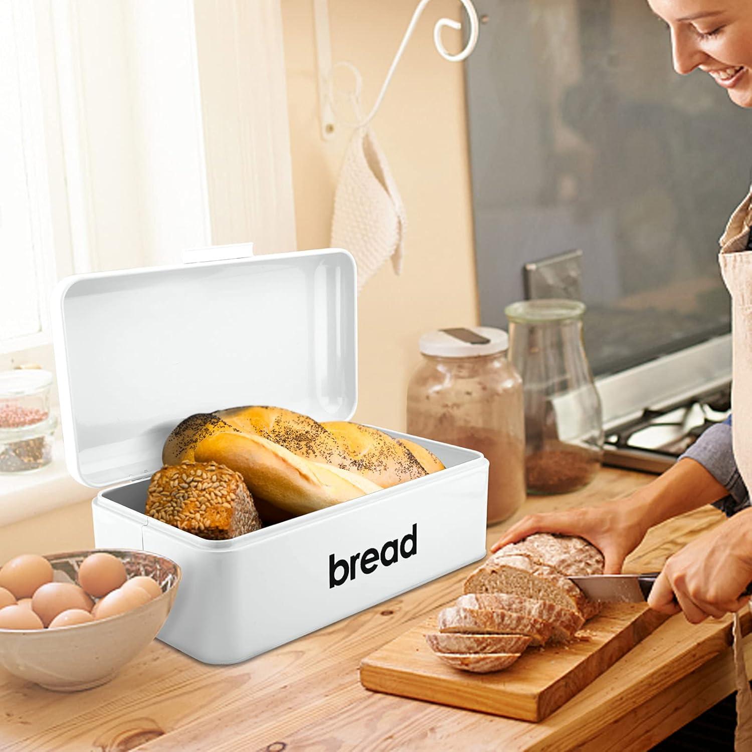 imageEfar Vintage Bread Box for Kitchen Countertop White Metal Bread Storage Container Retro Bread Bin for PastriesLoavesDry Food Large Capacity ampamp Modern Design 167 x 9 x 64White
