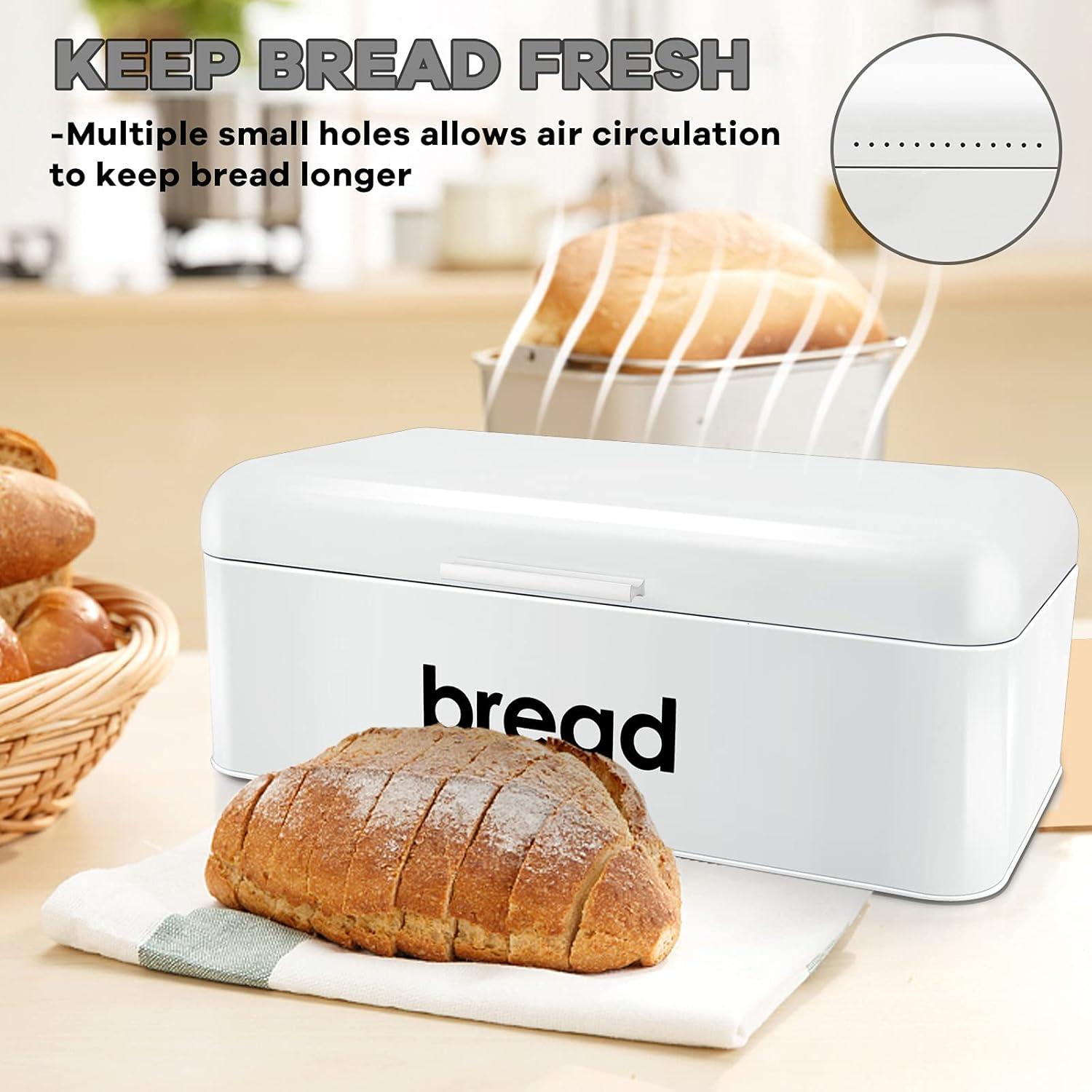 imageEfar Vintage Bread Box for Kitchen Countertop White Metal Bread Storage Container Retro Bread Bin for PastriesLoavesDry Food Large Capacity ampamp Modern Design 167 x 9 x 64White
