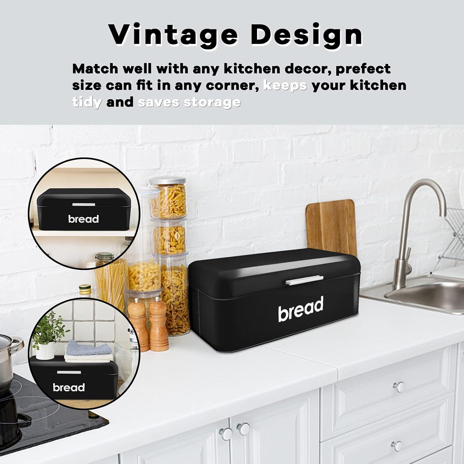 imageEfar Vintage Bread Box for Kitchen Countertop White Metal Bread Storage Container Retro Bread Bin for PastriesLoavesDry Food Large Capacity ampamp Modern Design 167 x 9 x 64Black