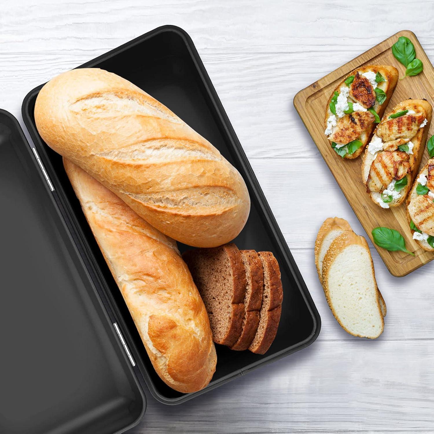 imageEfar Vintage Bread Box for Kitchen Countertop White Metal Bread Storage Container Retro Bread Bin for PastriesLoavesDry Food Large Capacity ampamp Modern Design 167 x 9 x 64Black