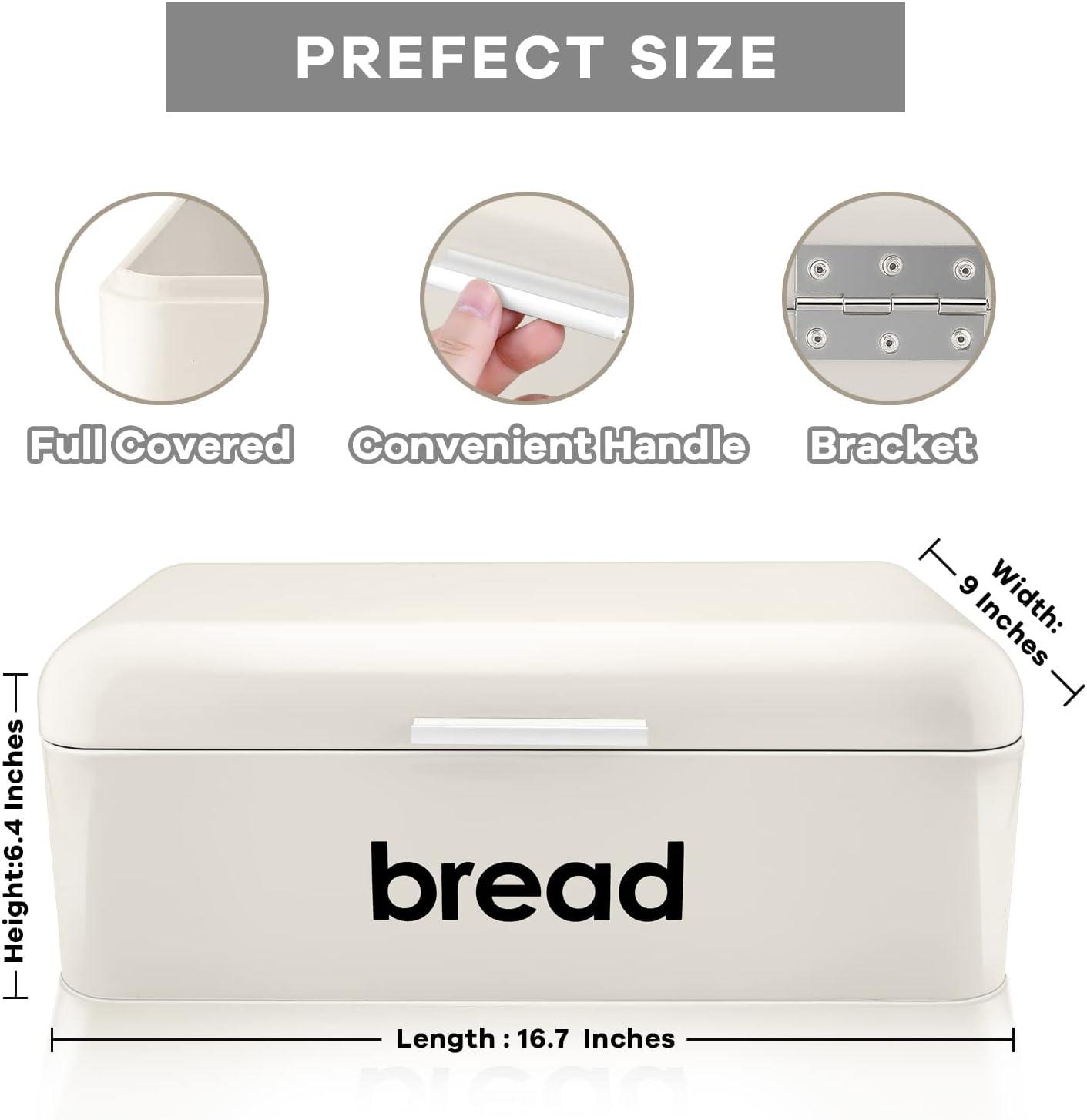 imageEfar Vintage Bread Box for Kitchen Countertop White Metal Bread Storage Container Retro Bread Bin for PastriesLoavesDry Food Large Capacity ampamp Modern Design 167 x 9 x 64Cream