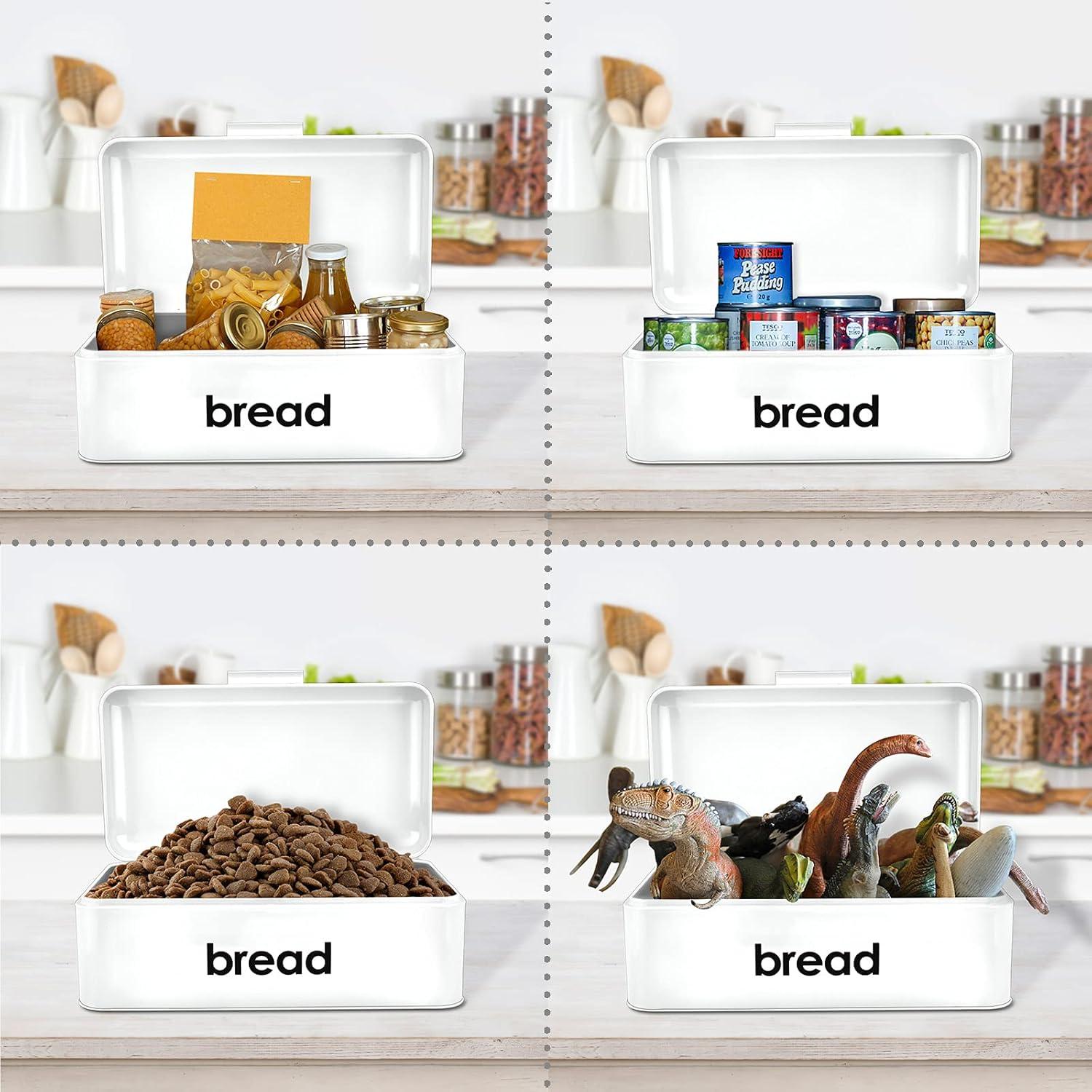 imageEfar Vintage Bread Box for Kitchen Countertop White Metal Bread Storage Container Retro Bread Bin for PastriesLoavesDry Food Large Capacity ampamp Modern Design 167 x 9 x 64White