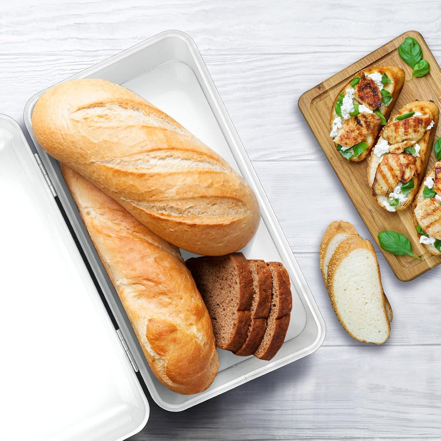 imageEfar Vintage Bread Box for Kitchen Countertop White Metal Bread Storage Container Retro Bread Bin for PastriesLoavesDry Food Large Capacity ampamp Modern Design 167 x 9 x 64White