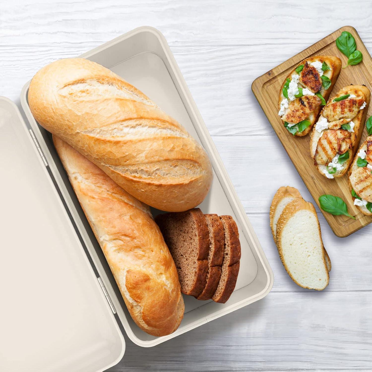 imageEfar Vintage Bread Box for Kitchen Countertop White Metal Bread Storage Container Retro Bread Bin for PastriesLoavesDry Food Large Capacity ampamp Modern Design 167 x 9 x 64Cream