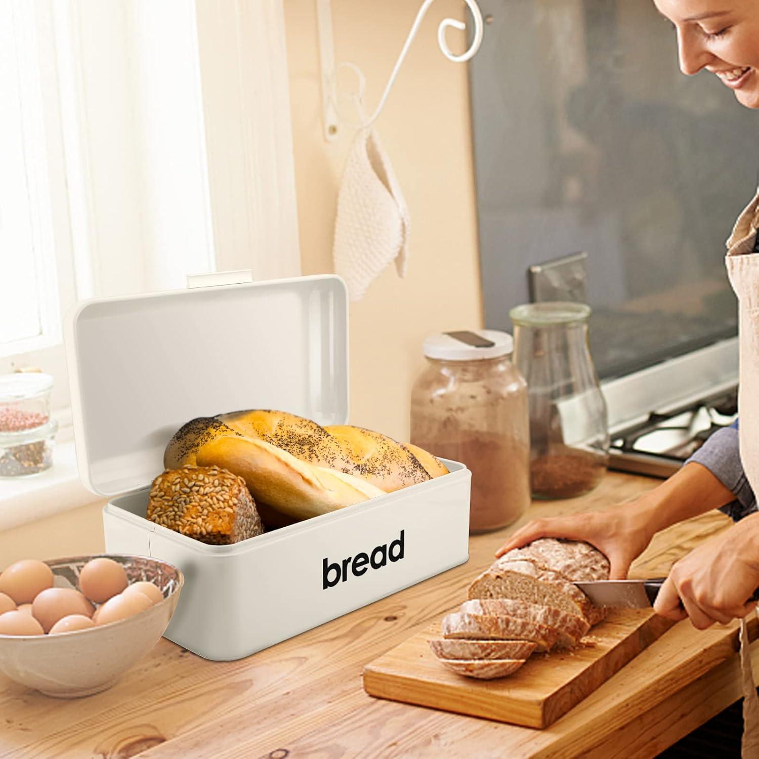imageEfar Vintage Bread Box for Kitchen Countertop White Metal Bread Storage Container Retro Bread Bin for PastriesLoavesDry Food Large Capacity ampamp Modern Design 167 x 9 x 64Cream