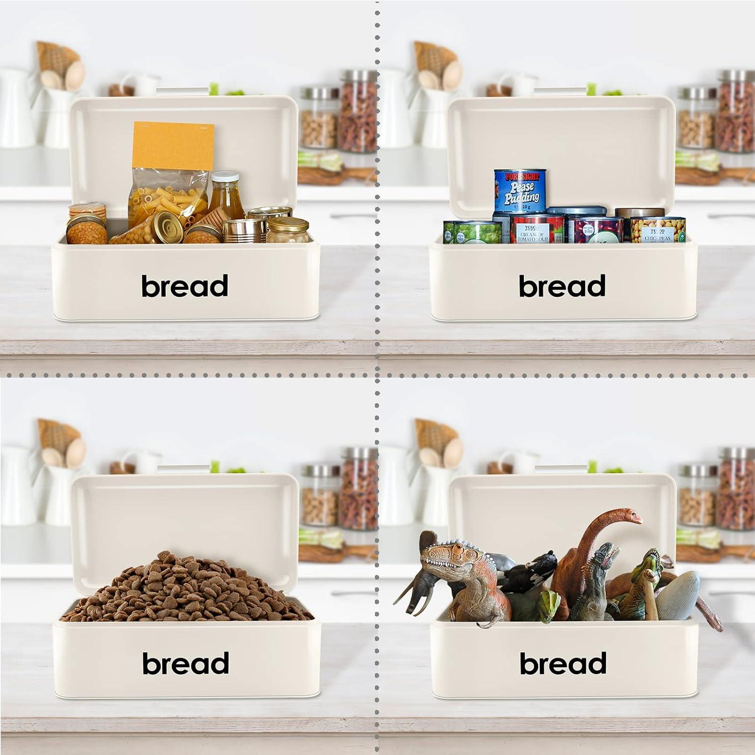 imageEfar Vintage Bread Box for Kitchen Countertop White Metal Bread Storage Container Retro Bread Bin for PastriesLoavesDry Food Large Capacity ampamp Modern Design 167 x 9 x 64Cream
