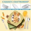 imageEfar 12Piece Kids Silverware Stainless Steel Toddler Preschooler Utensils with Adult Look Hammered Flatware Includes 4 Forks 4 Spoons 4 Knives Safe for Self Feeding NonToxic ampamp Dishwasher SafeSilver
