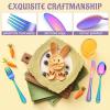 imageEfar 12Piece Kids Silverware Stainless Steel Toddler Preschooler Utensils with Adult Look Hammered Flatware Includes 4 Forks 4 Spoons 4 Knives Safe for Self Feeding NonToxic ampamp Dishwasher SafeRainbow