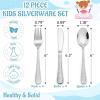 imageEfar 12Piece Kids Silverware Stainless Steel Toddler Preschooler Utensils with Adult Look Hammered Flatware Includes 4 Forks 4 Spoons 4 Knives Safe for Self Feeding NonToxic ampamp Dishwasher SafeSilver