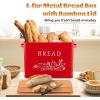 imageEfar Bread Box for Kitchen Countertop Metal Bread Storage Container Bin with Bamboo Lid for Cutting Bread Extra Large ampamp Farmhouse Style 13 x 72 x98 WhiteRed