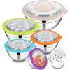 imageEfar Mixing Bowls Set of 5 Stainless Steel Salad Mixing Bowl with Transparent Lid Metal Nesting Bowl Attach with 3 Graters for Kitchen PreppingServingBakingStorage 462615107 QT  BlueColorful