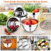 imageEfar Mixing Bowls Set of 5 Stainless Steel Salad Mixing Bowl with Transparent Lid Metal Nesting Bowl Attach with 3 Graters for Kitchen PreppingServingBakingStorage 462615107 QT  BlueKhaki
