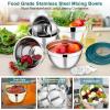 imageEfar Mixing Bowls Set of 5 Stainless Steel Salad Mixing Bowl with Transparent Lid Metal Nesting Bowl Attach with 3 Graters for Kitchen PreppingServingBakingStorage 462615107 QT  BlueTeal Blue