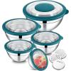 imageEfar Mixing Bowls Set of 5 Stainless Steel Salad Mixing Bowl with Transparent Lid Metal Nesting Bowl Attach with 3 Graters for Kitchen PreppingServingBakingStorage 462615107 QT  BlueTeal Blue