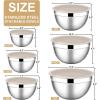 imageEfar Mixing Bowls with Lids 6Piece Stainless Steel Salad Bowls Metal Nesting Bowls for Baking Cooking and Prepping Airtight Lids ampamp Stackable Design Size 45 3 15 QT ColorfulKhaki