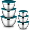 imageEfar Mixing Bowls with Lids 6Piece Stainless Steel Salad Bowls Metal Nesting Bowls for Baking Cooking and Prepping Airtight Lids ampamp Stackable Design Size 45 3 15 QT ColorfulDark Blue