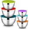 imageEfar Mixing Bowls with Lids 6Piece Stainless Steel Salad Bowls Metal Nesting Bowls for Baking Cooking and Prepping Airtight Lids ampamp Stackable Design Size 45 3 15 QT ColorfulMulticolor