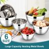 imageEfar Mixing Bowls with Lids 6Piece Stainless Steel Salad Bowls Metal Nesting Bowls for Baking Cooking and Prepping Airtight Lids ampamp Stackable Design Size 45 3 15 QT ColorfulDark Blue