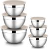 imageEfar Mixing Bowls with Lids 6Piece Stainless Steel Salad Bowls Metal Nesting Bowls for Baking Cooking and Prepping Airtight Lids ampamp Stackable Design Size 45 3 15 QT ColorfulKhaki