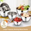 imageEfar Mixing Bowls with Lids 6Piece Stainless Steel Salad Bowls Metal Nesting Bowls for Baking Cooking and Prepping Airtight Lids ampamp Stackable Design Size 45 3 15 QT ColorfulKhaki