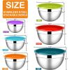 imageEfar Mixing Bowls with Lids 6Piece Stainless Steel Salad Bowls Metal Nesting Bowls for Baking Cooking and Prepping Airtight Lids ampamp Stackable Design Size 45 3 15 QT ColorfulMulticolor
