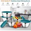 imageEfar Mixing Bowls with Lids Set of 5 Stainless Steel Mixing Bowls Metal Nesting Bowls with Airtight Lids Nontoxic ampamp Dishwasher Safe Great for Cooking Baking Serving  Size 07115346QTTeal Blue