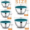 imageEfar Mixing Bowls with Lids Set of 5 Stainless Steel Mixing Bowls Metal Nesting Bowls with Airtight Lids Nontoxic ampamp Dishwasher Safe Great for Cooking Baking Serving  Size 07115346QTTeal Blue