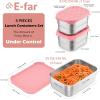 imageEfar Stainless Steel Lunch Containers for Kids 3Piece 8OZx2 ampamp 25OZ Bento Box Snack Food Container with Leakproof Silicone Lid Metal Storage for Toddlers Child School Picnic GreyPink