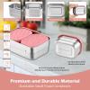 imageEfar Stainless Steel Lunch Containers for Kids 3Piece 8OZx2 ampamp 25OZ Bento Box Snack Food Container with Leakproof Silicone Lid Metal Storage for Toddlers Child School Picnic GreyPink