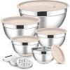 imageEfar Stainless Steel Mixing Bowls with Lids Set 5Piece Nesting Salad Bowls with 3 Grater Attachments and NonSlip Bottoms Size 46 26 2 15 1QT for Kitchen KhakiKhaki