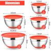 imageEfar Stainless Steel Mixing Bowls with Lids Set 5Piece Nesting Salad Bowls with 3 Grater Attachments and NonSlip Bottoms Size 46 26 2 15 1QT for Kitchen KhakiRed