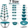 imageEfar Stainless Steel Mixing Bowls with Lids Set 5Piece Nesting Salad Bowls with 3 Grater Attachments and NonSlip Bottoms Size 46 26 2 15 1QT for Kitchen KhakiBlue