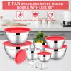 imageEfar Stainless Steel Mixing Bowls with Lids Set 5Piece Nesting Salad Bowls with 3 Grater Attachments and NonSlip Bottoms Size 46 26 2 15 1QT for Kitchen KhakiRed