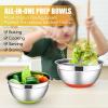imageEfar Stainless Steel Mixing Bowls with Lids Set 5Piece Nesting Salad Bowls with 3 Grater Attachments and NonSlip Bottoms Size 46 26 2 15 1QT for Kitchen KhakiColorful