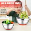 imageEfar Stainless Steel Mixing Bowls with Lids Set 5Piece Nesting Salad Bowls with 3 Grater Attachments and NonSlip Bottoms Size 46 26 2 15 1QT for Kitchen KhakiRed