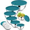 imageEfar Stainless Steel Mixing Bowls with Lids Set 5Piece Nesting Salad Bowls with 3 Grater Attachments and NonSlip Bottoms Size 46 26 2 15 1QT for Kitchen KhakiBlue