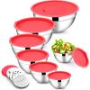 imageEfar Stainless Steel Mixing Bowls with Lids Set 5Piece Nesting Salad Bowls with 3 Grater Attachments and NonSlip Bottoms Size 46 26 2 15 1QT for Kitchen KhakiRed