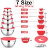 imageEfar Stainless Steel Mixing Bowls with Lids Set 5Piece Nesting Salad Bowls with 3 Grater Attachments and NonSlip Bottoms Size 46 26 2 15 1QT for Kitchen KhakiRed