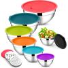 imageEfar Stainless Steel Mixing Bowls with Lids Set 5Piece Nesting Salad Bowls with 3 Grater Attachments and NonSlip Bottoms Size 46 26 2 15 1QT for Kitchen KhakiColorful
