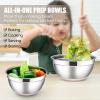 imageEfar Stainless Steel Mixing Bowls with Lids Set 5Piece Nesting Salad Bowls with 3 Grater Attachments and NonSlip Bottoms Size 46 26 2 15 1QT for Kitchen KhakiKhaki