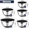 imageEfar Stainless Steel Mixing Bowls with Lids Set 5Piece Nesting Salad Bowls with 3 Grater Attachments and NonSlip Bottoms Size 46 26 2 15 1QT for Kitchen KhakiBlack
