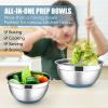 imageEfar Stainless Steel Mixing Bowls with Lids Set 5Piece Nesting Salad Bowls with 3 Grater Attachments and NonSlip Bottoms Size 46 26 2 15 1QT for Kitchen KhakiBlue