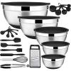 image22Piece Mixing Bowls with Lids ampamp Accessories Set Efar Stainless Steel Nesting Bowls with Colorful Covers ampamp NonSlip Bottoms Metal Bowls for CookingBakingServingStorage  Size 73525151 QTBlack