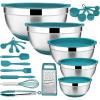 image22Piece Mixing Bowls with Lids ampamp Accessories Set Efar Stainless Steel Nesting Bowls with Colorful Covers ampamp NonSlip Bottoms Metal Bowls for CookingBakingServingStorage  Size 73525151 QTTeal Blue