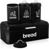 imageEfar Black Bread Box for Kitchen Counter Vintage Bread Storage Container with 3 Matching Coffee Tea Sugar Canisters Metal Bread Bin for Loaves Muffins Dry Food 167 x 9 x 64Black